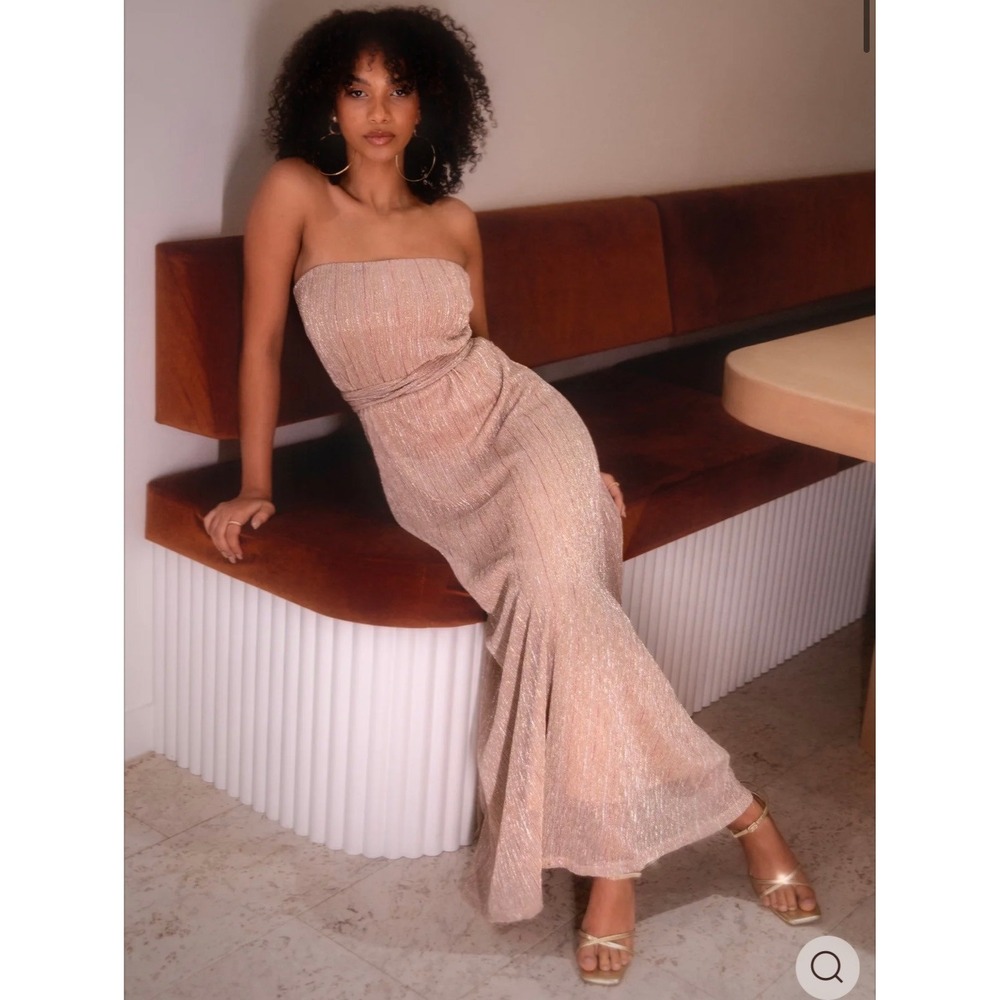 NWT Petal Pup Farley Strapless Maxi Dress Rose Gold Stripe Event Gown XS